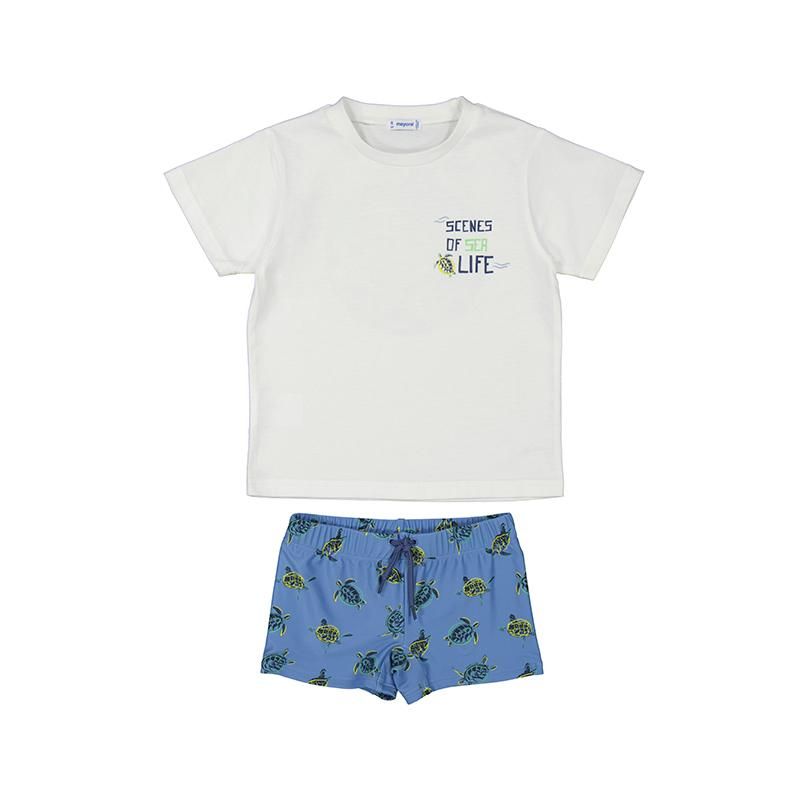 Boy swimming shorts and t-shirt set with solar protection